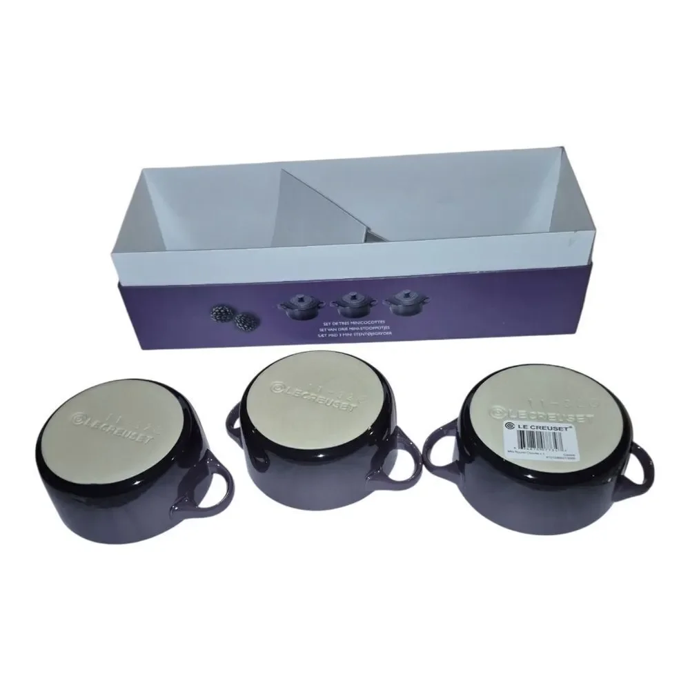 Le Creuset Cassis Ceramic Set Of 3 Mini cocotte New Box